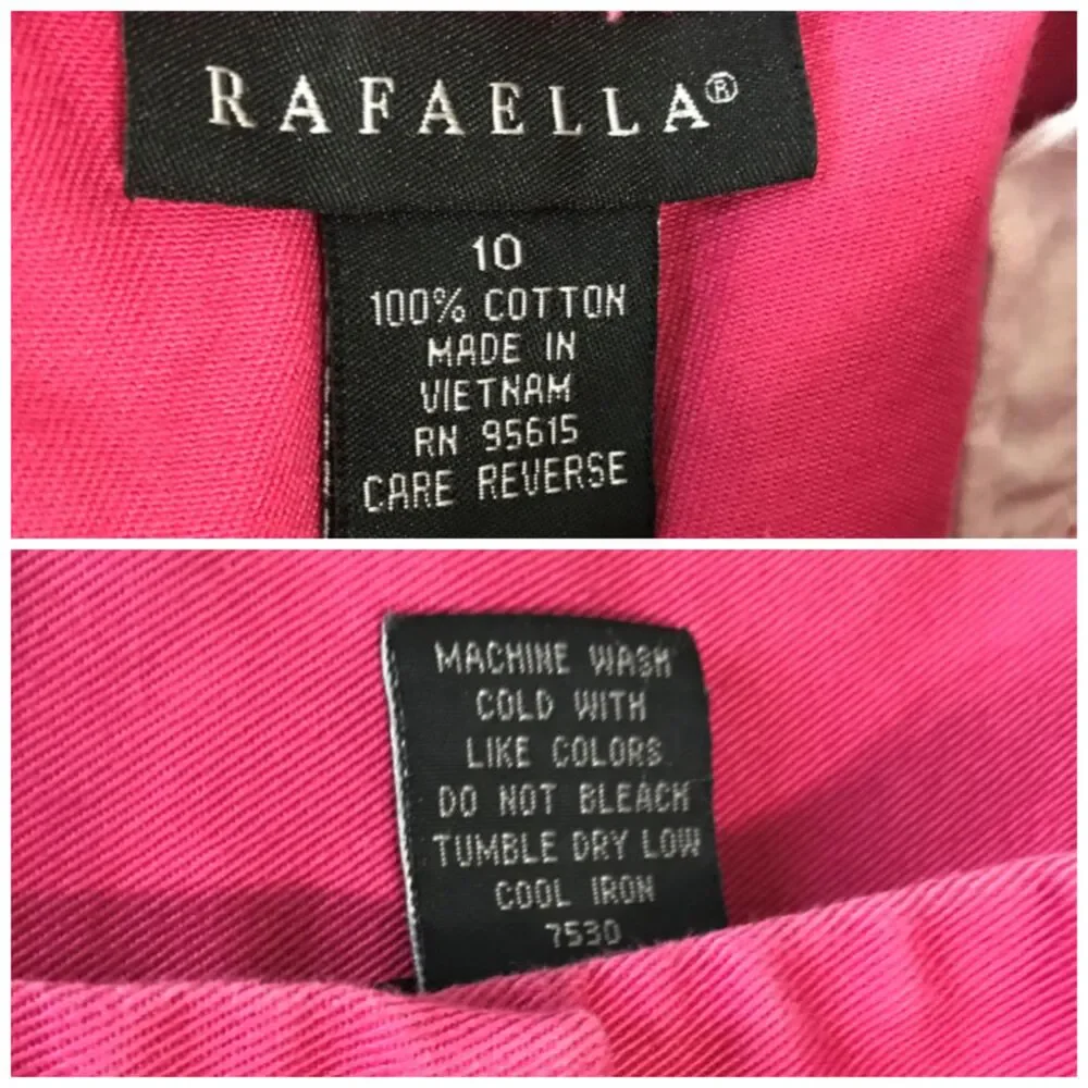 Rafaella Womens Shorts 10 Hot Pink Long Bermuda Capri 100% Cotton Button Hem